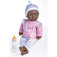 JC Toys La Baby African American 16-inch Small Soft Body Baby Doll La Baby | Washable |Removable Pink Floral w/Hat, Pacifier & Magic Bottle | for Children 12 Months +