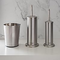 Bath Bliss Bathroom Accessories 3 Piece Trash Can, Plunger & Toilet Brush Combo Bath Set, Stainless Steel Silver (AZ-120001-SS)