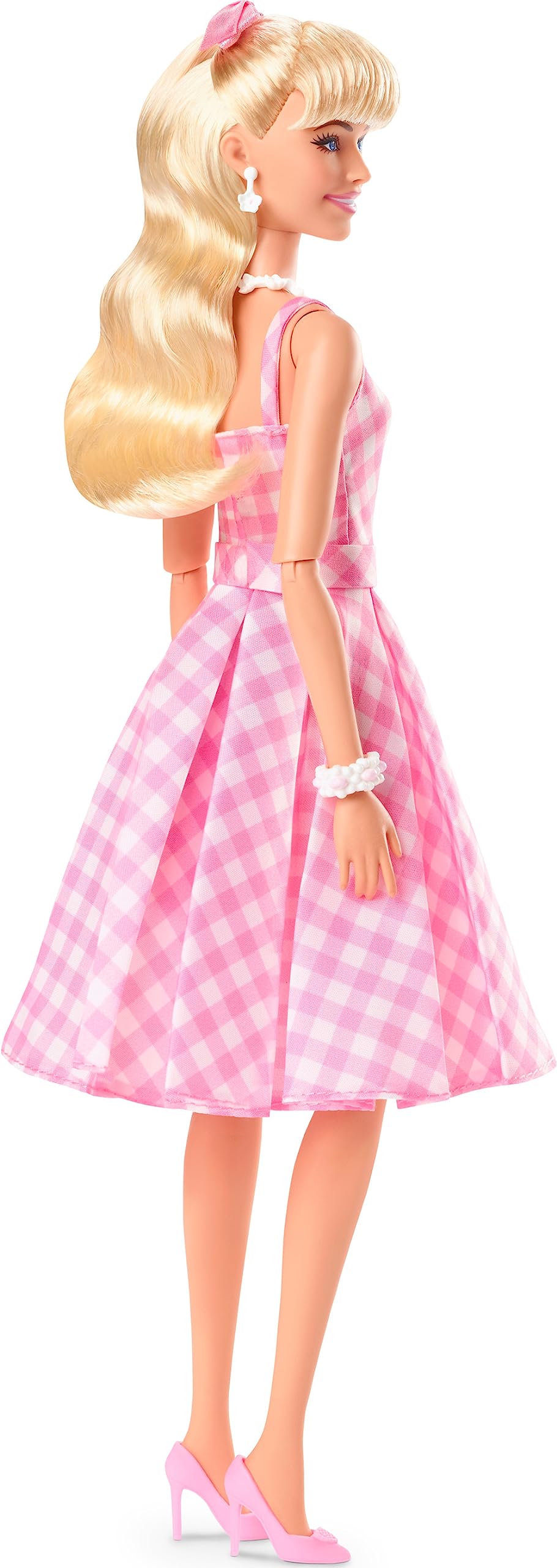 Barbie The Movie Doll, Margot Robbie as Barbie, Collectible Doll Wearing Pink and White Gingham Dress with Daisy Chain Necklace