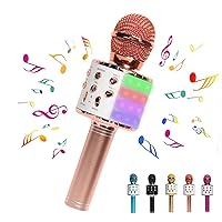 Karaoke Microphone for Kids,Bluetooth Wireless Microphone with LED Lights,Portable Handheld Karaoke Mic Speaker Machine for Girls Boys Adults(Rose Pink)