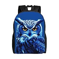 Blue Owl print Backpacks Waterproof Light Shoulder Bag Casual Daypack For Work Traveling Hiking