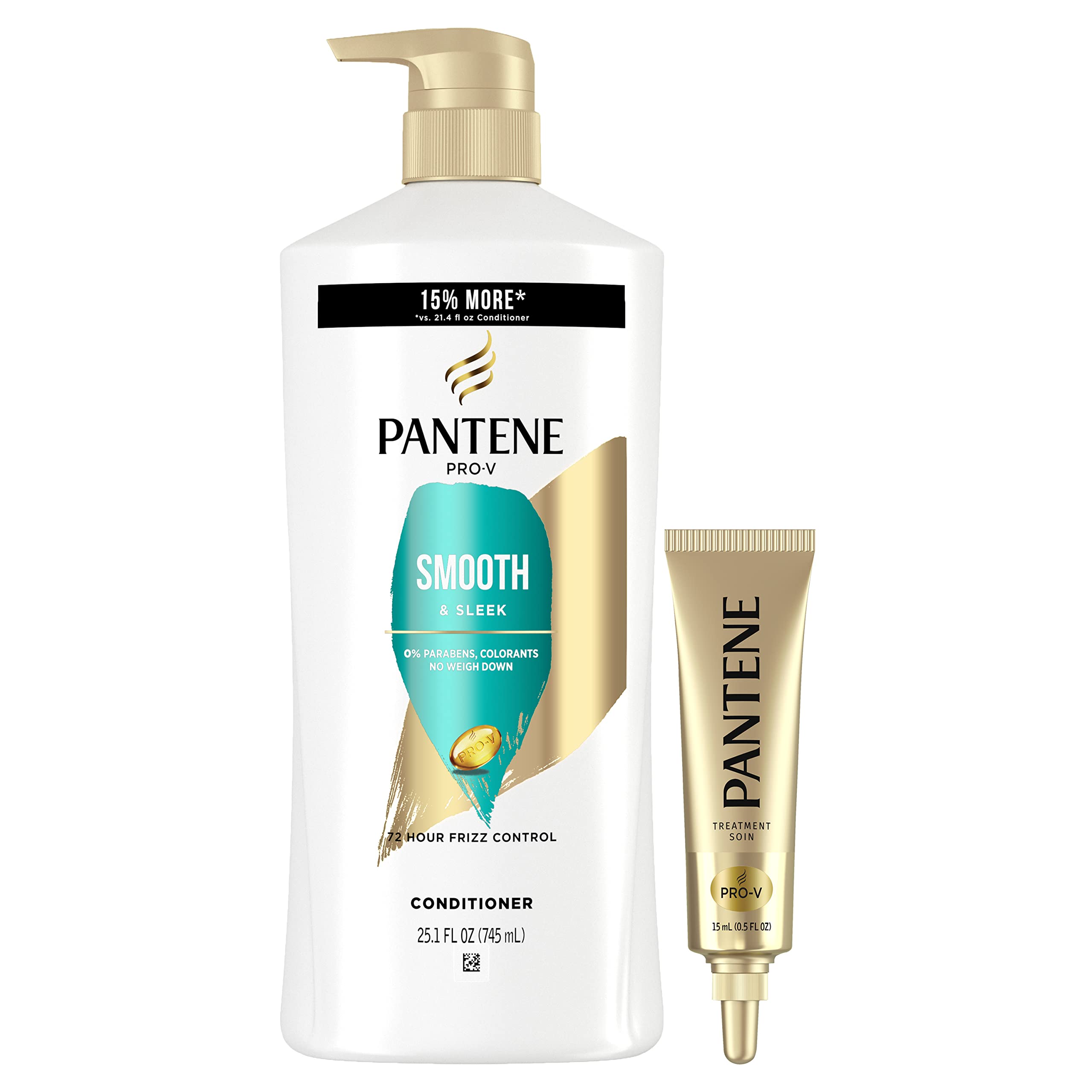 Pantene Conditioner Twin Pack with Hair Treatment Set, Smooth and Sleek for Frizz Control, Safe for Color-Treated Hair