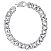 DECADENCE Solid 925 Sterling Silver 10.6mm Diamond Cut Cuban Curb Chain for Men with Lobster Claw Clasp | 9