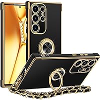 Miss Arts for Samsung Galaxy S24 Ultra Case, Galaxy S24 Ultra Case with Ring Holder Stand, Luxury Bling Phone Case Cover for Samsung S24 Ultra for Women Girls, Black