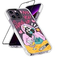 Compatible with iPhone 14 Pro Case Cute Aesthetic, Clear TPU Bumper Protective Phone Case Girly Scream Skeleton Skull Pattern Print Cover Designed for iPhone 14 Pro