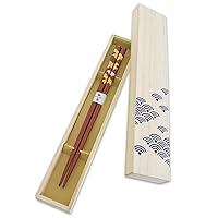 Hashimoto-Kousaku Wajima Japanese Natural Lacquered Wooden Chopsticks Reusable in Gift Box, Seasonal Scenery Naminohana (Vermilion) Made in Japan, Handcrafted