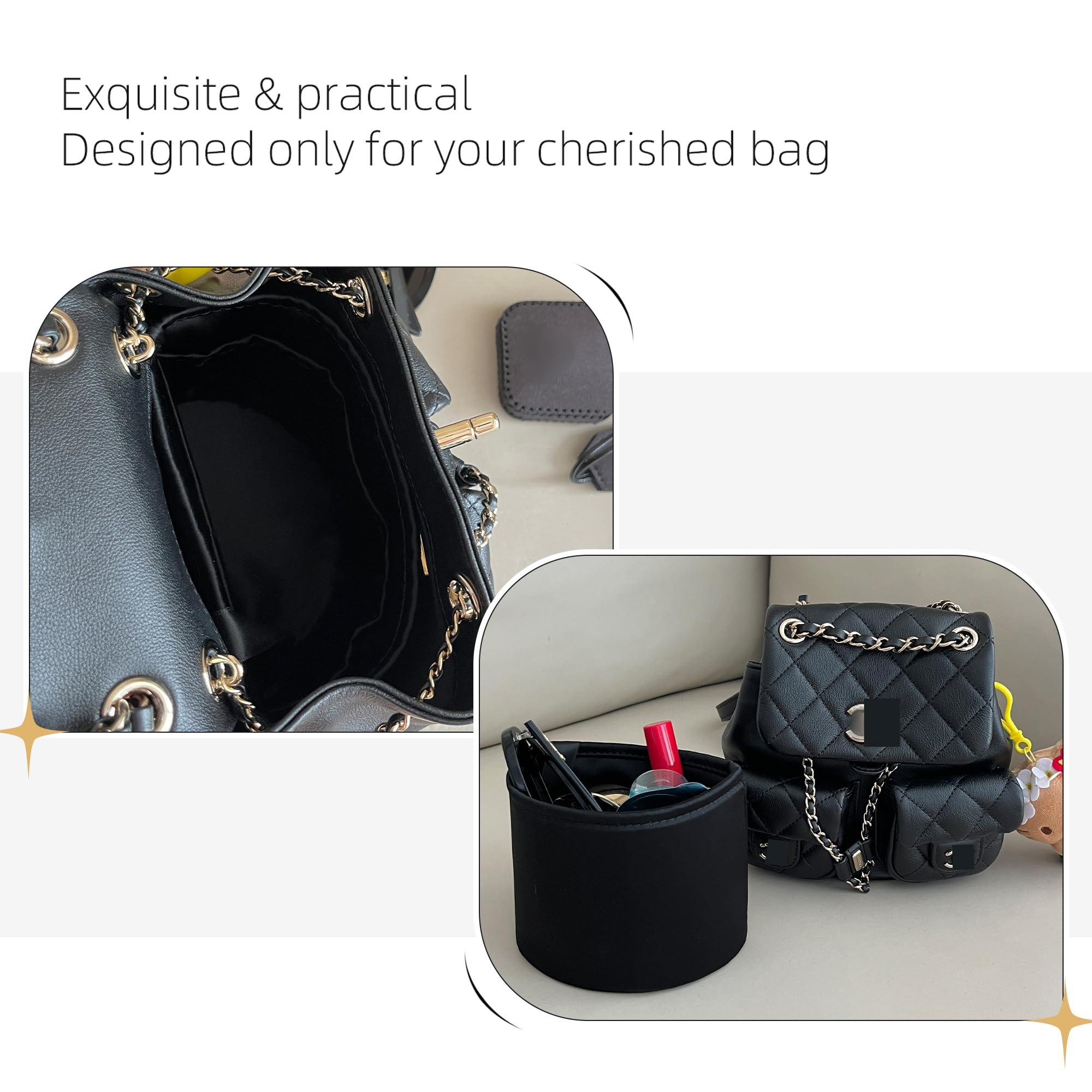 ZYZii Silk Purse Organizer for Chanel Duma 23A/23P,Insert Bag in Bag,Luxury Handbag Tote Lining Bag Shapers(23A Large,Black)
