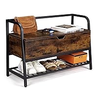 Entryway Shoe Bench, Lift Top Shoe Storage Bench with Storage Box, Shoe Storage Organizer, Metal Frame Wooden Shoe Rack Organizer for Entryway,Bedroom, Closet, Hallway