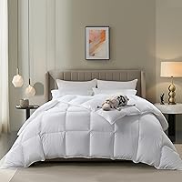 Serta White Goose Feather Down Fiber Comforter Queen Size - All Seasons Warmth 100% Cotton Down Proof Fabric 233 Thread Count Down Duvet Insert with Corner Loops, Hotel Luxury Edition