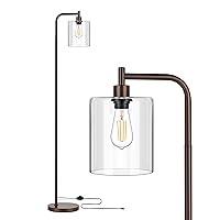 MAXvolador Industrial Floor Lamp, Modern Standing Lamps with Hanging Clear Glass Shade, Classic Reading Tall Pole Light for Living Room Bedroom, Brown
