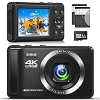 4K Digital Camera for Kids 44MP Compact Camera with 16X Digital Zoom, 2.4'' Autofocus Portable Point and Shoot Digital Cameras for Beginners, Boys, Girls with 32GB SD Card and 2 Batteries