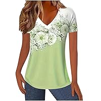 Warehouse Deals Clearance Ladies Floral Print V Neck Tops Summer Casual Tshirt Women'S Short Sleeve Dressy Blouses Loose Trendy Tee Top Cruise Wear