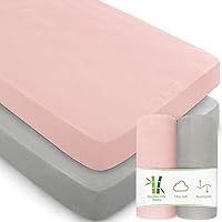 Muslin Crib Sheets for Boys and Girls 2 Pack, Ultra Soft Muslin Fitted Baby Crib Sheet for Standard Crib Mattress & Toddler Bed Mattress, Grey and Pink