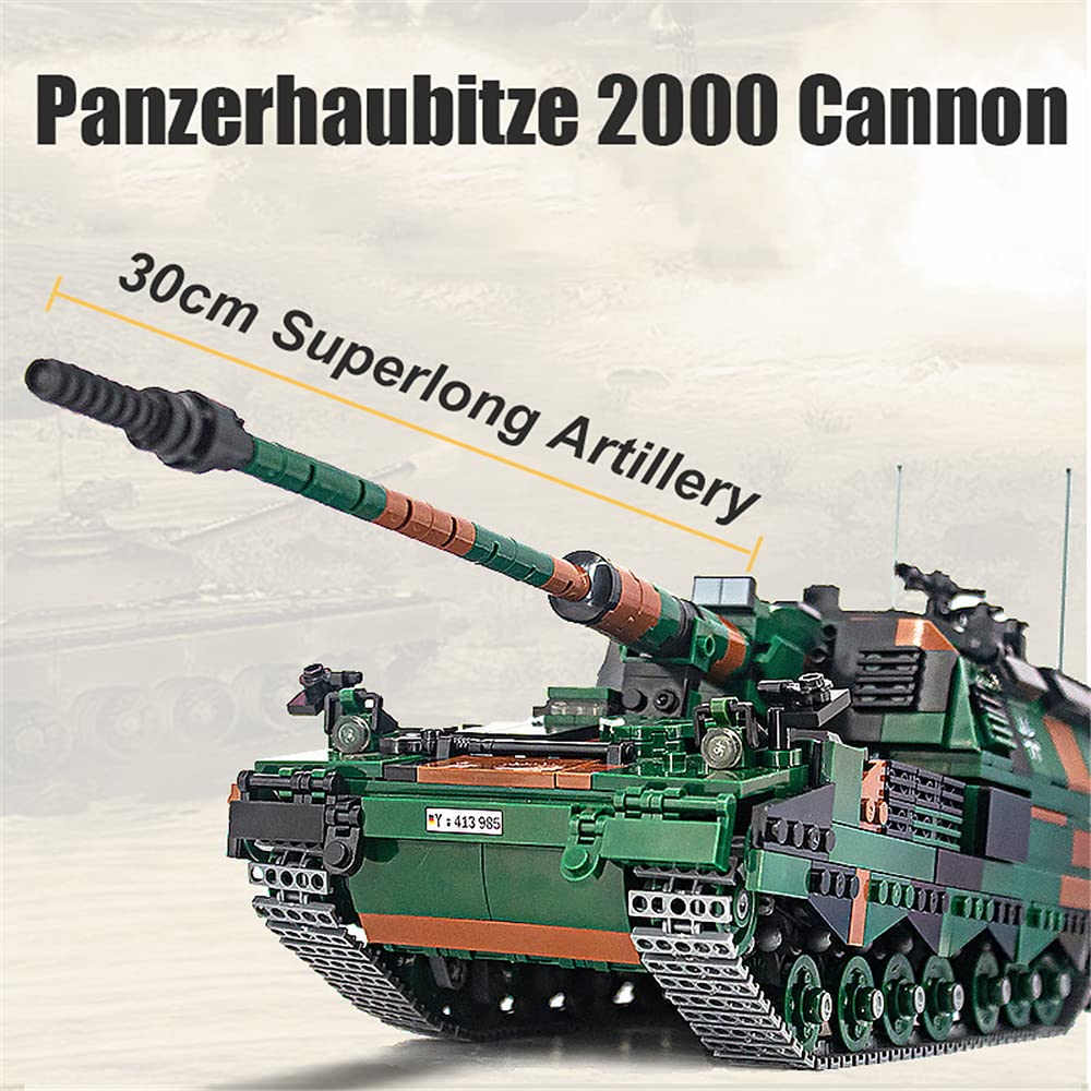 MEOA Germany Military Building Sets 1345pcs Panzerhaubitze 2000 Self-Propelled Cannon Building Blocks Bricks Stem Toys for Boys(No Original Box)