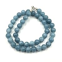 Natural Aquamarine Dyed Gemstone Round Beaded Stretchable 15.5 Inches Choker Necklace For Girls and Women, Unisex Necklace, Designer Necklace For Gift, Christmas Gift , Happy Mood