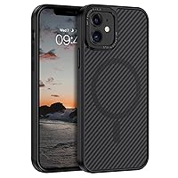 YINLAI Case for iPhone 11 6.1-Inch, Magnetic [Compatible with Magsafe] Carbon Fiber Supports Wireless Charging Men Women Slim Metal Lens Frame+Buttons Shockproof Protective Phone Cover 2019, Black