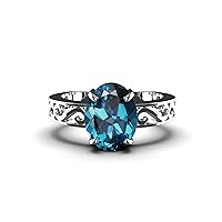 2 Carats London Blue Topaz Solitaire Ring For Women And Girls Valentine's Day Ring