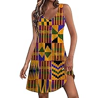Vacation Dresses for Women Sundress Sleeveless Floral Print Swing V Neck Womens Boho Dress 2024 with Pockets