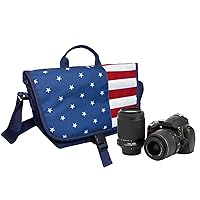 Stylish American Patriotic Camera Shoulder Bag to carry a DSLR Camera, 1 standard zoom lens