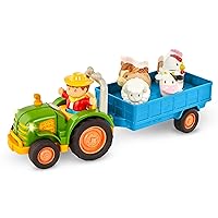 Battat – Farm Toys For Toddlers, Kids – Lights & Sounds Toy Tractor – 7Pc Pretend Play Set – Tractor, Trailer, Farm Animals – 18 Months + – Farming Fun Tractor
