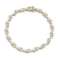 1 1/2 cttw White Diamond Link Bracelet Crafted in 10KT Yellow Gold Real Diamond Bracelet 7 Inches