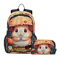 ALAZA Hamster Mushroom Backpack and Lunch Bag Set for Boys Girls School Bookbag Cooler Kits