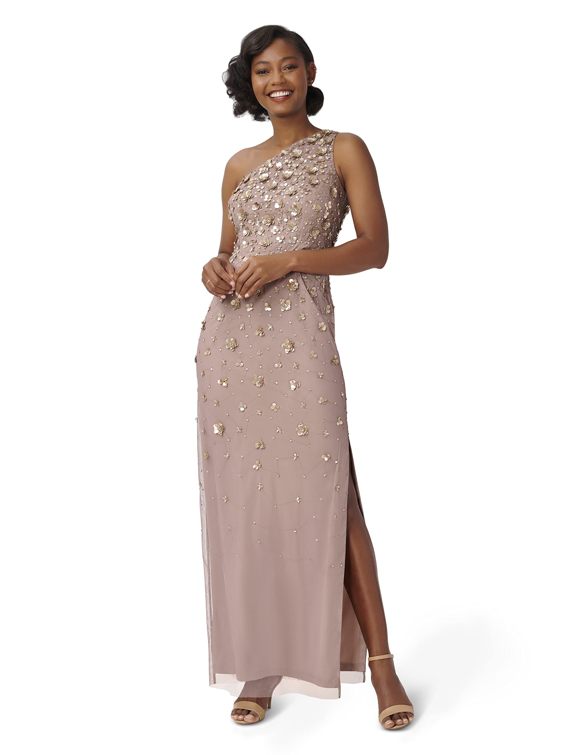 Adrianna Papell Women's One Shoulder Beaded Gown