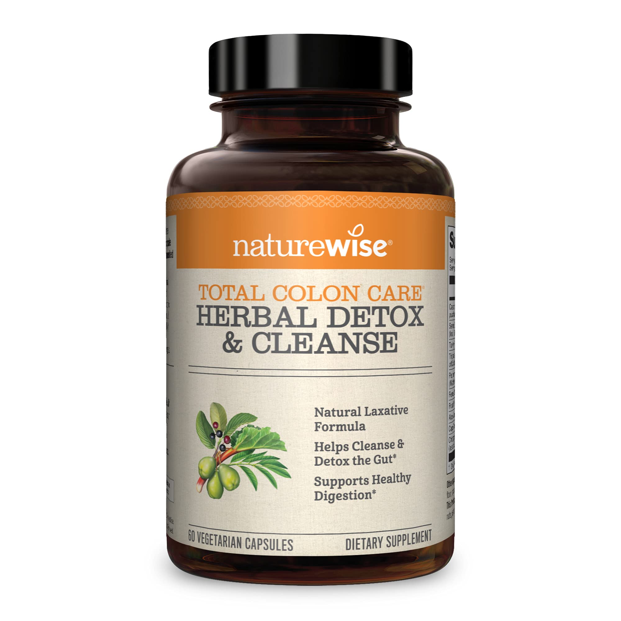 NatureWise Herbal Detox Cleanse Laxative Supplements | Natural Colon Cleanser Herb & Fiber Blend for Constipation Relief, Toxin Rid, Gut Health, & Weight Loss Support [1 Month Supply - 60 Capsules]