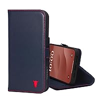 TORRO Leather Case Compatible with iPhone 15 Pro Max – Premium Leather Wallet Case with Kickstand and Card Slots - Navy Blue