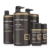 Men’s Body + Hair Bundle - Cleanse and Hydrate All Skin & Hair Types with Clean Ingredients and an Amber + Sandalwood Scent -Liter Body Wash Twin Pack, Deo Twin Pack, and 2-in-1 Shampoo