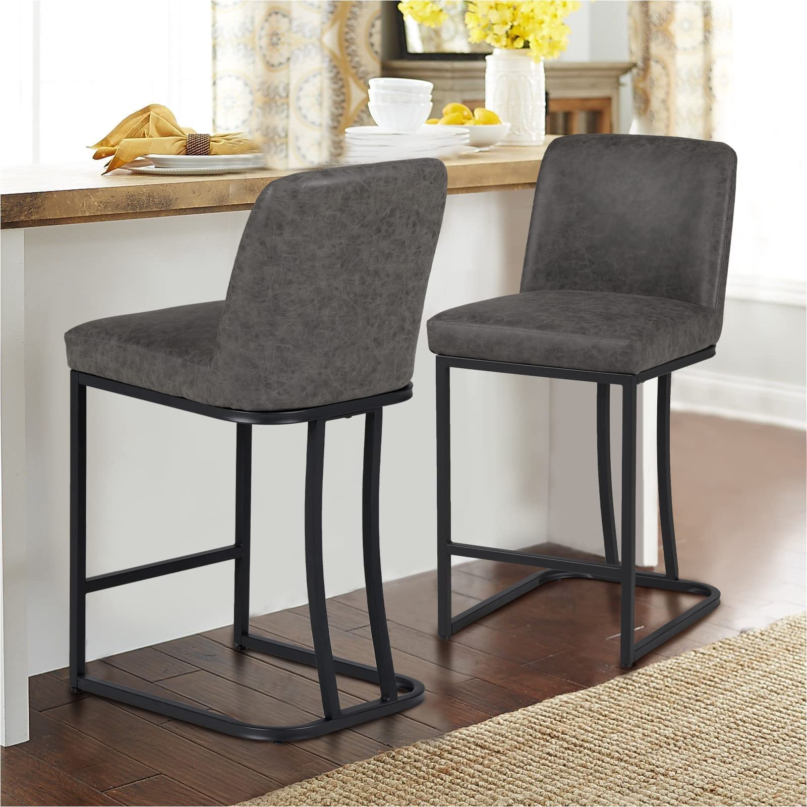 MAISON ARTS Counter Height 24" Bar Stools Set of 2 with Back for Kitchen Counter Modern Upholstered Barstools Faux Leather Farmhouse Bar Chairs...