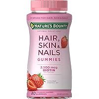 Nature's Bounty Optimal Solutions Hair, Skin & Nails Vitamin Gummies with Biotin, 2500 mcg, Strawberry, 80 Count