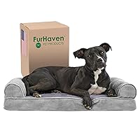 Furhaven Memory Foam Dog Bed for Medium/Small Dogs w/ Removable Bolsters & Washable Cover, For Dogs Up to 35 lbs - Faux Fur & Velvet Sofa - Smoke Gray, Medium