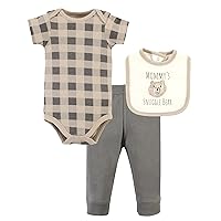 Hudson Baby Unisex Baby Cotton Bodysuit, Pant and Bib Set, Snuggle Bear, Newborn