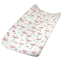 HonestBaby Organic Cotton Changing Pad Cover, Strawberry Pink Floral, One Size