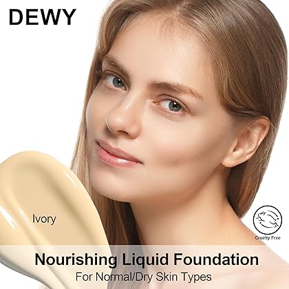 FV Dewy Liquid Foundation Makeup, Oil Control Waterproof Long Lasting Face Makeup for Normal & Dry Skin, Lightweight Medium Coverage, Vegan & Cruelty-Free, Ivory, 30ml