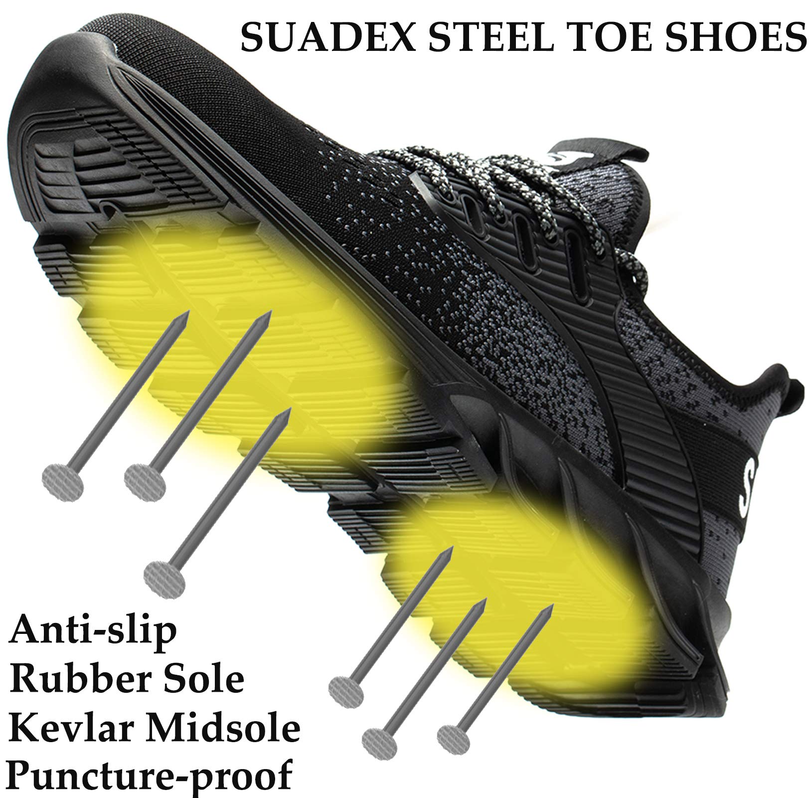 SUADEX Steel Toe Shoes for Men Women Indestructible Work Shoes Lightweight Comfortable Safety Sneakers Slip-Resistant Composite Toe Shoes for Construction