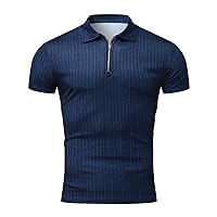 Mens Knit Stretch Zip Henley Shirt Workout Slim Fit Short Sleeve Tees Ribbed Athletic Golf Muscle Casual T-Shirt