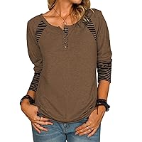 Long Sleeve Shirts for Women,Plus Size Casual Crewneck Raglan Striped Loose Comfy T Shirts Going Out Tops Color Block Tunics