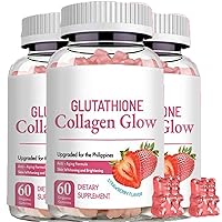 Glutathione Collagen Glow Gummies for Women, Glow Beauty Collagen Anti-Aging brightens Skin Tone & Reduces Fine Lines Wrinkles, Strawberry Flavor, 180 Gummies, 90 Servings (90 Days)