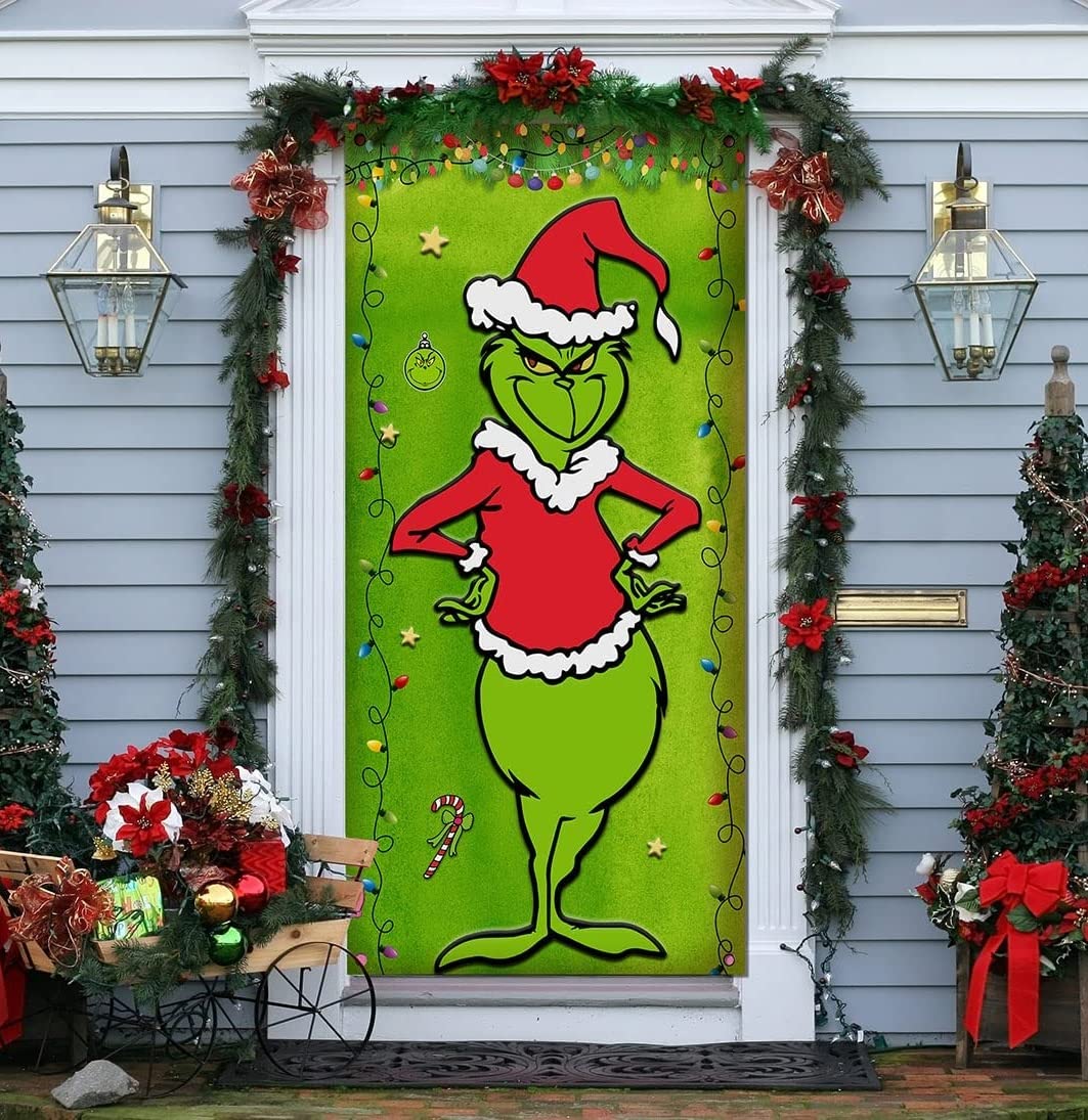Mua Grinch Christmas Door Cover Decorations Grinch Green Backdrop ...