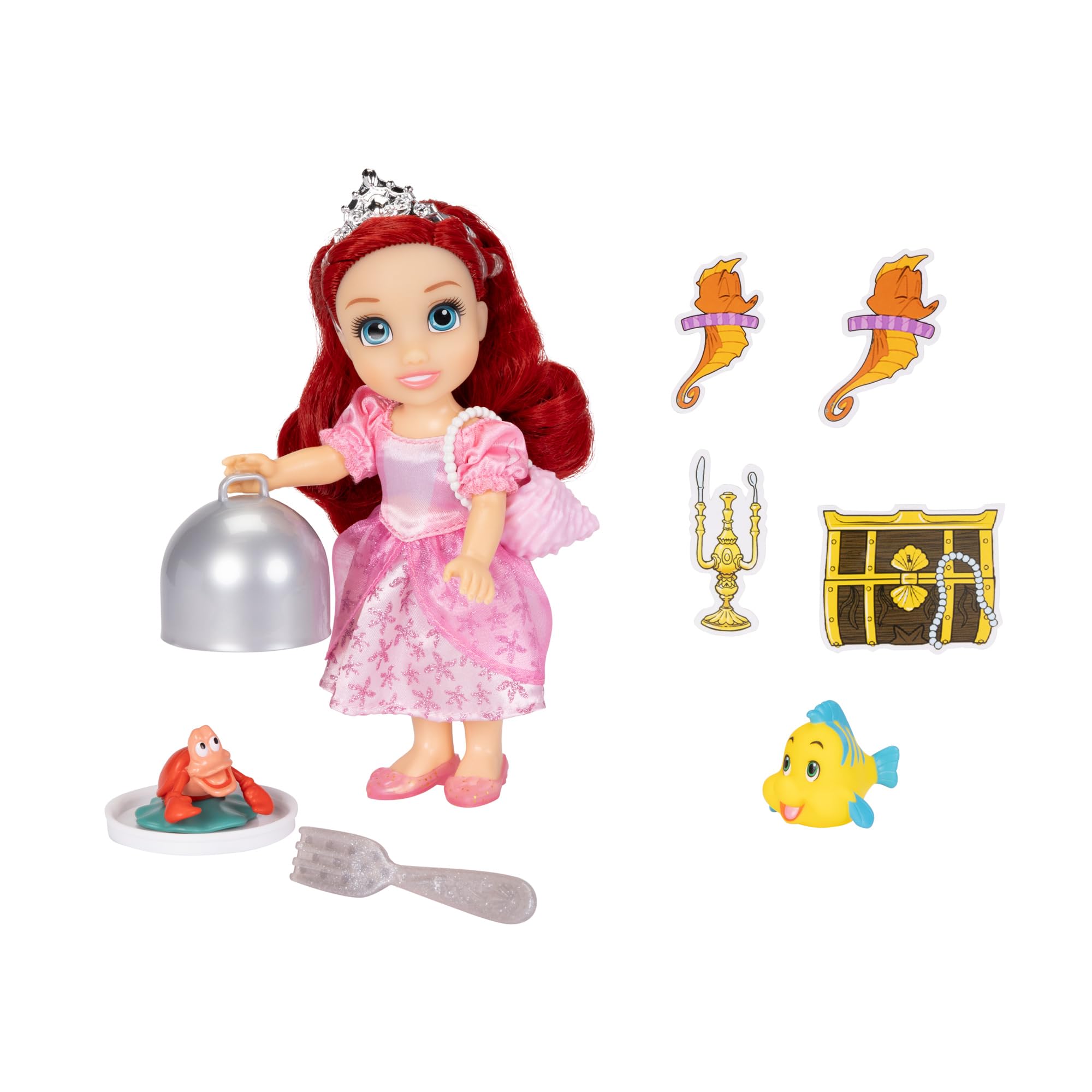 Disney Princess Ariel Doll Sea to Land Petite Ariel Doll with Sebastian & Flounder, in Mermaid Tail and Pink Dress Fashions