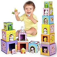 ShyLizard Toddler Toys for 1 2 3 Year Old Kids, Farm Animals Sorting and Stacking Toys, Nesting Boxes Toy Sets, Gifts for Babies Age 1 2 3, Nesting and Stacking Blocks Toys with Animals Finger Puppets