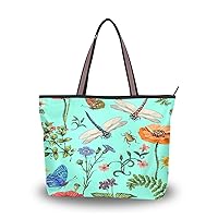 Pattern Tote Bag for Women with Zipper Pocket Polyester Tote Purse Pattern Handbag Pattern Tote Purse