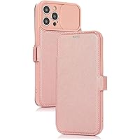Wallet Case for iPhone 13 Pro Max 5G, PU Leather Magnetic Folio Book Case with Slide Camera Cover Card Slot Kickstand, Shockproof TPU Flip Cover with iPhone 13 Pro Max 6.7 (Color : Pink)