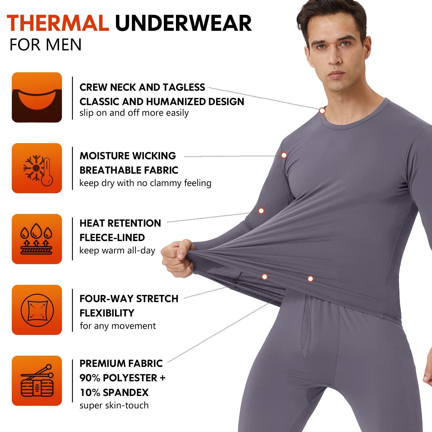 CL Men's Thermal Underwear Long Johns - 2 Pack Soft and Warm Long Underwear Base layer for Cold Weather