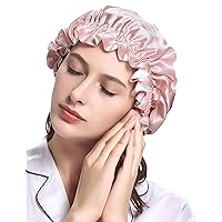 Pure Silk Lined Cap for Women Sleep, Double Layered, Adjustable Ribbons, Luxury Natural Silk Bonnet Cap for Sleeping