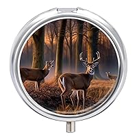 Nature Wild Animal Deers Pill Box Pill Container Holder 3 Compartment Metal Pill Organizer Travel Medicine Organizer Portable Pill Box for Pocket to Hold Pills Vitamin