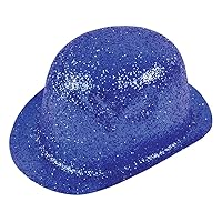 Blue Glitter Plastic Bowler Hat, Unisex, One Size