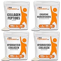 BULKSUPPLEMENTS.COM Collagen Peptides Powder 1kg, Chicken Collagen Powder 1kg, Marine Collagen Powder 1kg, & Creatine Powder 500g (Pack of 4) Bundle